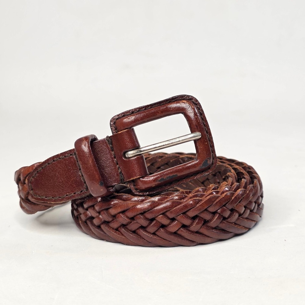 Ralph Lauren Golf Men's Brown Braided Woven Genuine Leather Belt Size L 9109023
